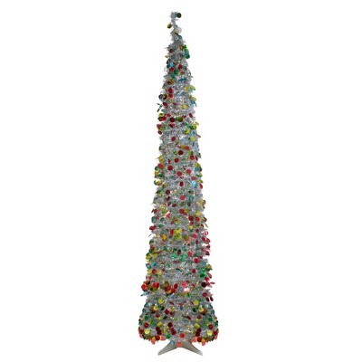 Northlight 6' Pre-Lit Silver Tinsel Pop-Up Artificial Christmas Tree - Warm White LED Lights