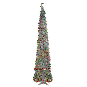 Northlight 6' Pre-Lit Silver Tinsel Pop-Up Artificial Christmas Tree - Warm White LED Lights - 1 of 1