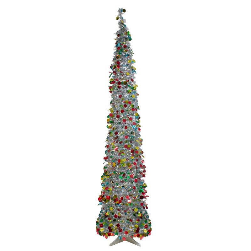 Northlight 6' Pre-Lit Silver Tinsel Pop-Up Artificial Christmas Tree - Warm White LED Lights, 1 of 3