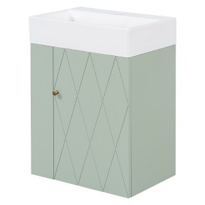Gulches 20 in 3 in Undermount Rectangular Bathroom Sink in Green MDF Ceramic with Diamond Pattern Door Gold Handle Side Shelves Towel Bar - 1 of 4