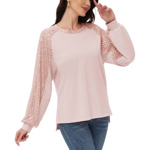 Anna-Kaci Women's Casual Sequin Ballon Long Sleeve Blouse Loose Round Neck Matching Top Party - 1 of 4