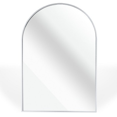 GlasFlength Decorative Wall Mirrors Elegant Arched Mirror with Metal Frame Simple Design for Bathroom and Living Spaces, Silver, 32"*24"*1.1"