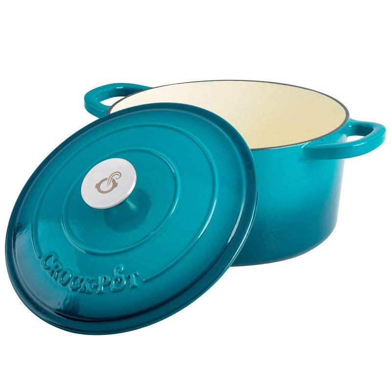 Crockpot Artisan 7 Quart Round Enameled Cast Iron Dutch Oven with Lid in Teal, 2 of 7