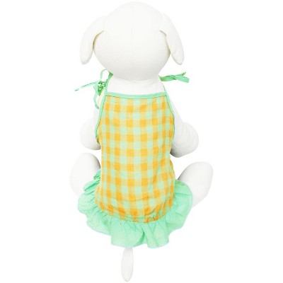 Gooby Spaghetti Strap Dress for Dogs, Large, Green Check