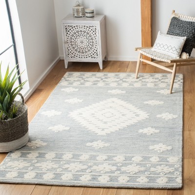 Ivory and Light Grey Handmade Wool Tufted 6' x 9' Area Rug