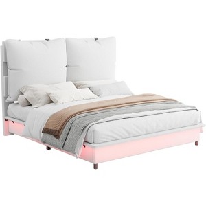 AMERLIFE LED Bed Frame with Headboard and Removable Upholstered Cushions, No Box Spring Needed - 1 of 4