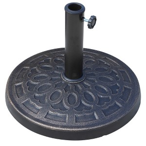 Outsunny 17" 26 lbs Round Resin Umbrella Base Stand Market Parasol Holder with Beautiful Decorative Pattern for Φ1.5" Φ1.89" Pole for Backyard Bronze - 1 of 4