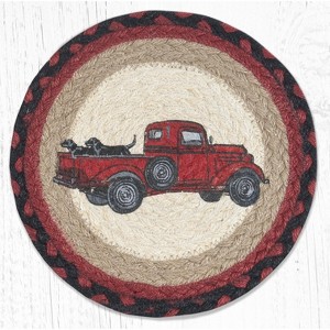 Earth Rugs Lab Pickup Printed Round Trivet – 10"x10" Braided Jute Hot Pad with Vintage Truck & Dog, Farmhouse Rustic Decor - 1 of 3