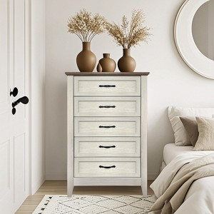 5 Drawer Vintage Wood Dresser, Tall Chest for Closet and Bedroom, Freestanding Storage Organizer - 1 of 4