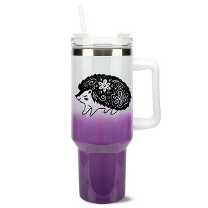 Elanze Designs 40 Ounce Ombre Travel Tumbler With Straw and Lid Stainless Steel Double Wall Insulated Woodland Floral Hedgehog White and Purple - 1 of 4