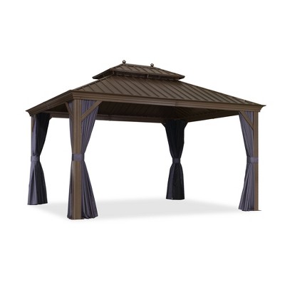 PURPLE LEAF Hardtop Gazebo Canopy with Netting and Curtains for Outdoor Deck Backyard Heavy Duty Metal Patio Permanent Pavilion