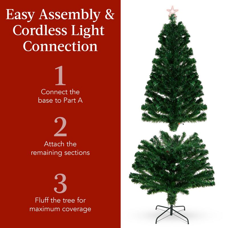 Best Choice Products Pre-Lit Fiber Optic Artificial Pine Christmas Tree w/ Multicolored LED Lights, 8 Sequences, 4 of 8
