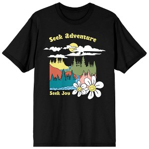 Positive Vibes Seek Adventure Seek Joy Forest Landscape Men's Black T-Shirt - 1 of 3