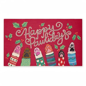 Stupell Industries Happy Pawlidays Animal Paws Printed Outdoor Door Mat, design by Deborah Curiel, 18"x30" - 1 of 4
