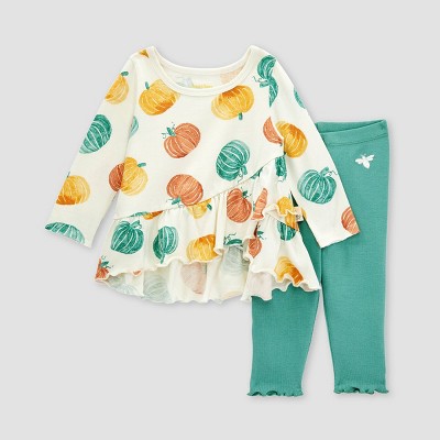 Burt's Bees Baby® Baby Girls' Grateful Pumpkins Tunic & Ribbed Leggings Set  - 9m : Target