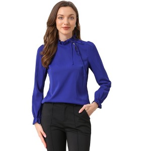 INSPIRE CHIC Women's Elegant Long Sleeve Ruffle Tie Neck Business Work Top - 1 of 4