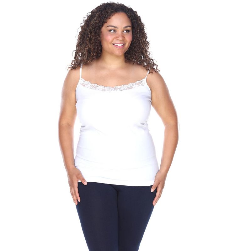 Women's Plus Size Lace Trim Tank Top - One Size Fits Most Plus - White Mark, 1 of 4