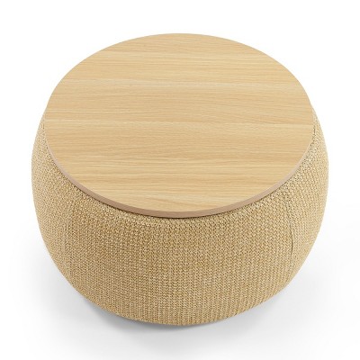 GlasFlength Ottomans and Benches Round Storage Portable Ottoman with Dual Function Fashion Design for Modern Living Spaces, Beige, 26"*26"*16.8"