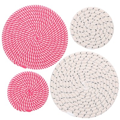 Unique Bargains Indoor Non-slip Absorbent Cotton Rope Plant Saucers Set of 4