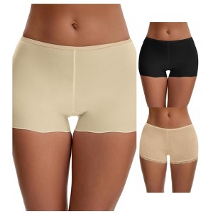 INSPIRE CHIC Ladies' Seamless Ice Silk Lace Trim Slip Shorts for Under Dresses Boyshorts 3 Packs - 1 of 4