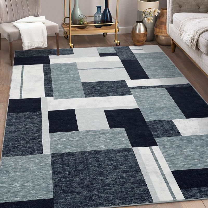 Washable Rugs for Living Room Modern Geometric Print Rug Contemporary Boxes Rug, 1 of 9