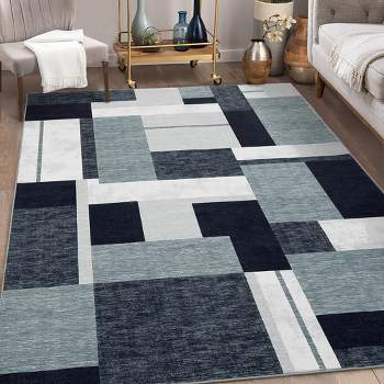 Washable Rugs for Living Room Modern Geometric Print Rug Contemporary Boxes Rug