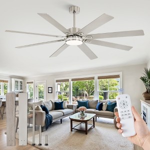 Arceso 72 Inch Farmhouse Ceiling Fan with Light & Remote, 8 Nickel Blades, Quiet DC Motor, Adjustable for Large Rooms - 1 of 4