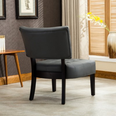 Gray Blended Leather Tufted Accent Chair with Oversized Seating