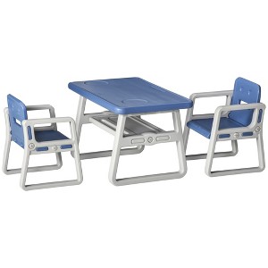 Qaba 3-Piece Kids Table and Chair Set Writing Desk with Armrest, Storage Space for Toddler Activities - 1 of 4