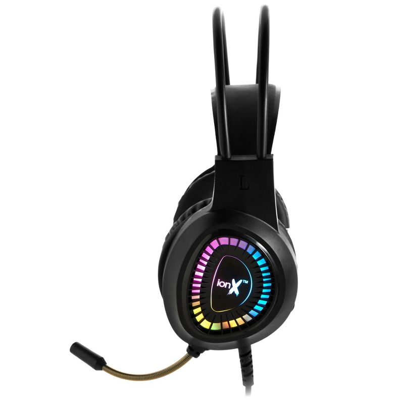 ionX Wired Gaming Headphones with Microphone, Over the Ear 3.5mm Headphones with Microphone and RGB Lighting, Black, 5 of 9