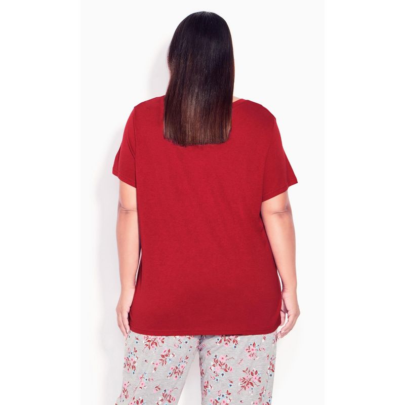 Women's Plus Size Dreams Grow Short Sleeve Sleep Top - red | AVENUE, 3 of 7