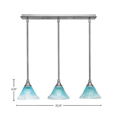 Toltec Lighting Any 3 - Light Chandelier in  Brushed Nickel with 7" Teal Crystal Shade