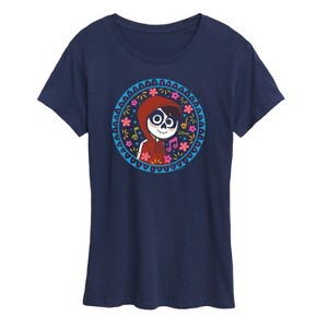 Women's Disney Floral Circle Miguel Short Sleeve Graphic T-Shirt - Navy - 2X - 1 of 4