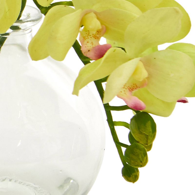 9&#34; 3pc Artificial Phalaenopsis Orchid Arrangement in Glass Vase Purple/White/Yellow - Nearly Natural, 4 of 5