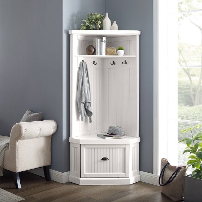 Distressed White Birch Corner Hall Tree with Storage