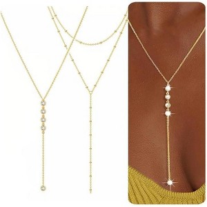 Gold Necklaces for Women, Dainty 14k Gold Plated Y-Shaped Body Chain Choker Long Necklace Non Tarnish, Layered Necklaces Set Jewelry - 1 of 4