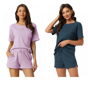 INSPIRE CHIC Women's 2 Pcs Lounge Sets Waffle Outfits T-shirt and Shorts Loungewear Sweatsuits Pajama Sets - 1 of 4