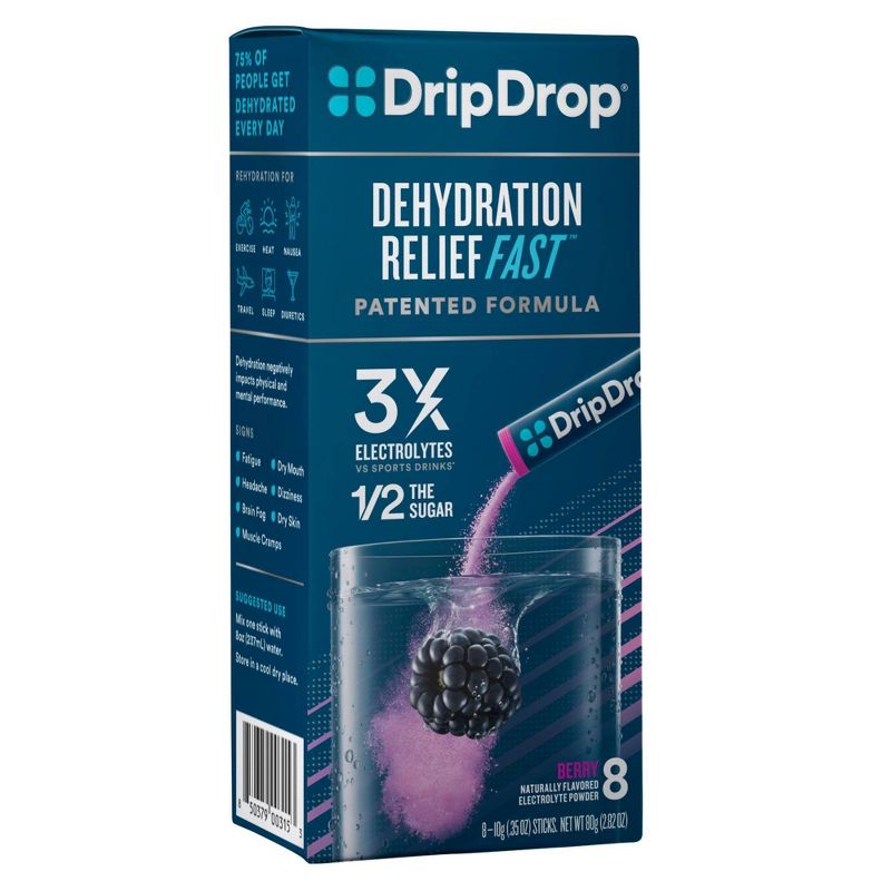 DripDrop Electrolyte Vegan Powder for Dehydration Relief - Berry - 8ct, 3 of 10