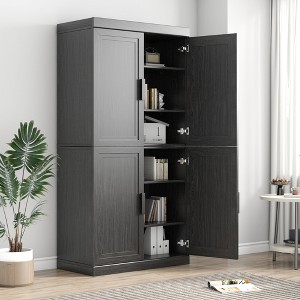 62"x31"x16" Wood Accent Cabinet in Black, Storage Organizer with Adjustable Shelves for Kitchen Bedroom Entryway Living Room Dinning Room - 1 of 4