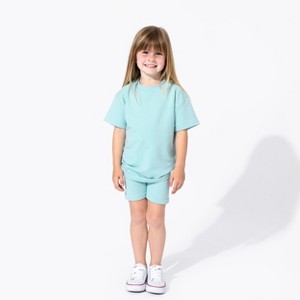 Bellabu Bear Adventure Blue Bamboo Blend Kid's Oversized Tee & Biker Short Set - 1 of 4