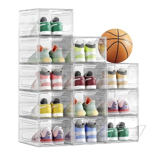 Shoe Boxes, Clear Shoe Organizers, Set of 12, Plastic Shoe Storage with Clear Door, Easy Assembly, up to US Size 11, Transparent White - 1 of 4