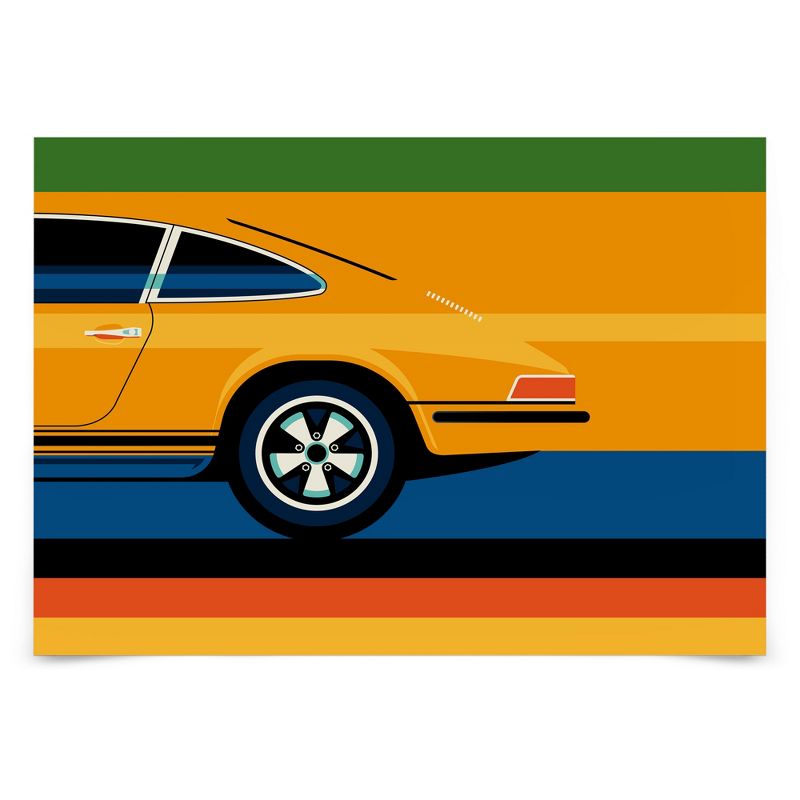 Americanflat Mid Century Modern Wall Art Room Decor - Orange Retro Sports Car Back by Bo Lundberg, 1 of 7