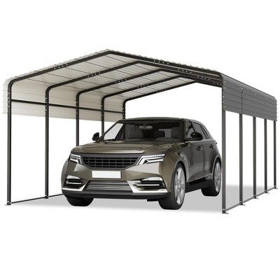 Heavy Duty Carport Kit - Galvanized Steel Carport Canopy with Roof & Anchor Rods, Metal Garage 10*15ft
