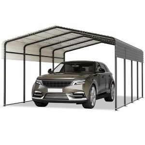 Heavy Duty Carport Kit - Galvanized Steel Carport Canopy with Roof & Anchor Rods, Metal Garage 10*15ft - 1 of 4
