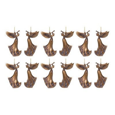 Bronze Resin Trumpet Angel Ornament Set of 6