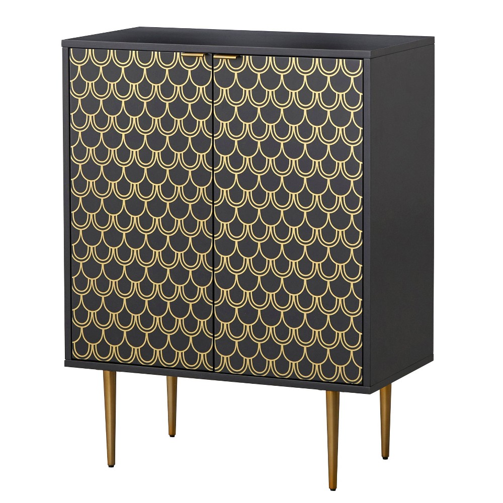 Photos - Kitchen System Lifestorey Gabriel Art Deco 2 Door Accent Cabinet with Scalloped Geometric Pattern Black