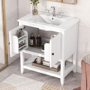 TIRAMISUBEST 30" Gray Modern Sleek Bathroom Vanity Elegant Ceramic Sink with Solid Wood Frame Open Style Shelf & Door Shelf Design - 1 of 4