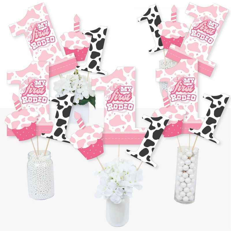 Big Dot of Happiness Pink First Rodeo - Cowgirl 1st Birthday Party Centerpiece Sticks - Table Toppers - Set of 15, 2 of 9