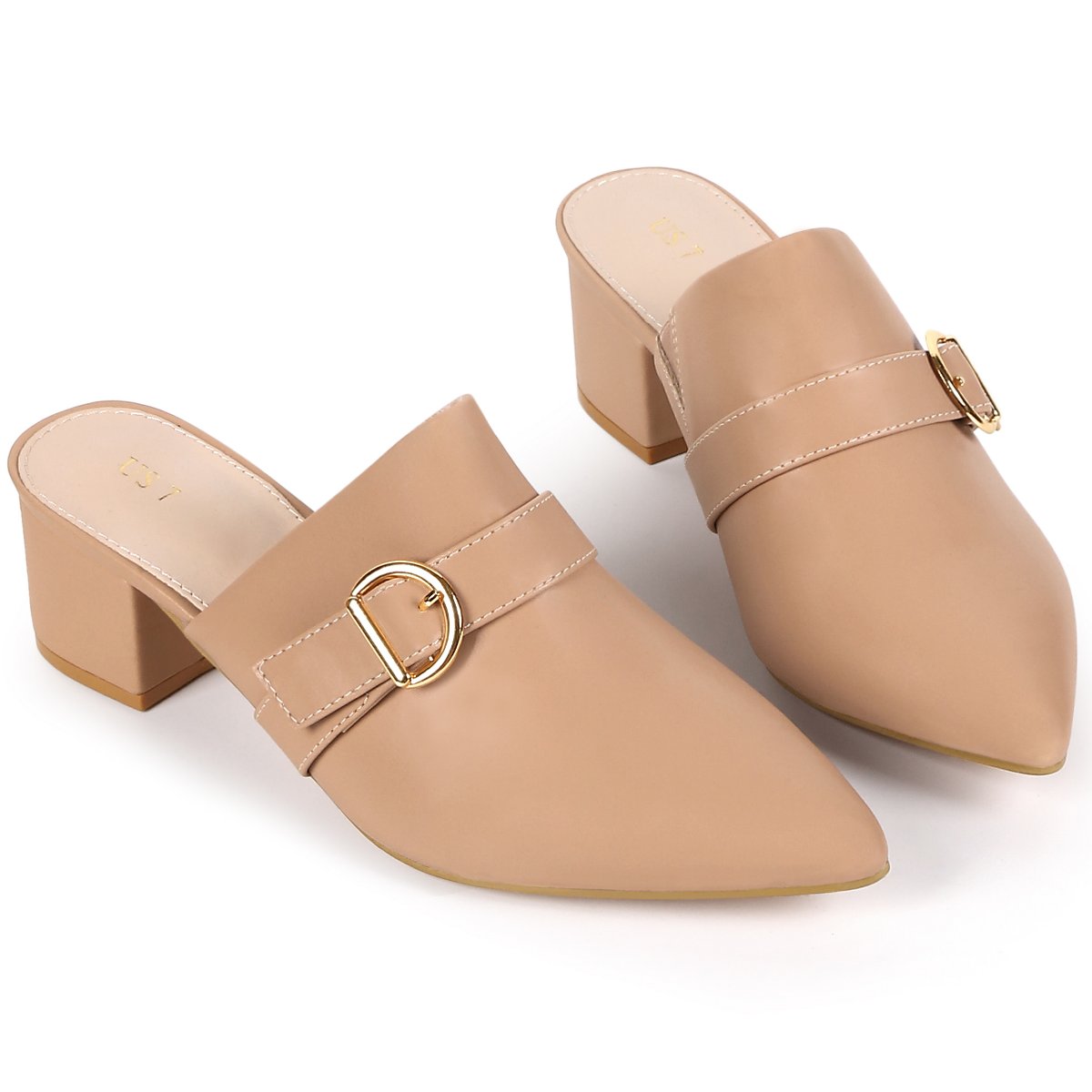 Женские сабо BLISSFUL STEP Women's Pointed Toe Slip on Chunky Heel Mules Nude 11 — фото 3