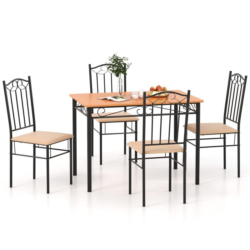 Costway 5 PC Dining Set Wood Metal 30" Table and 4 Chairs Black Kitchen Breakfast Furniture, 2 of 11